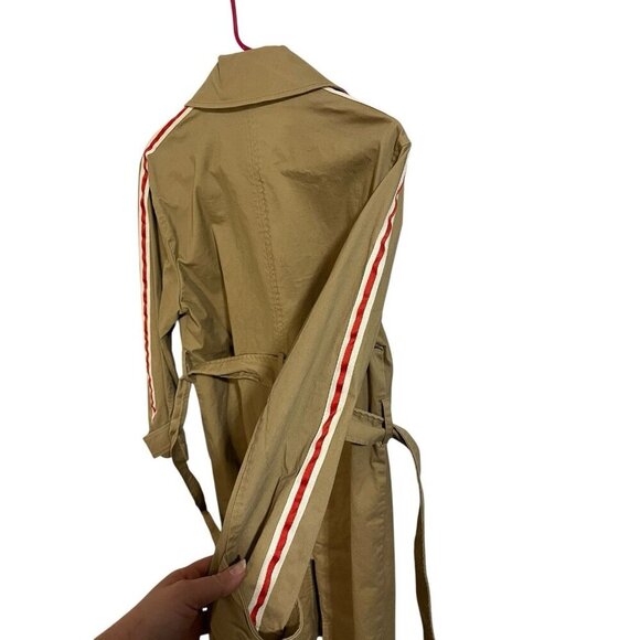 Zara Women's Medium Tan/Brown Trench Coat Button Up with Tie & Side Stripes - Picture 6 of 8
